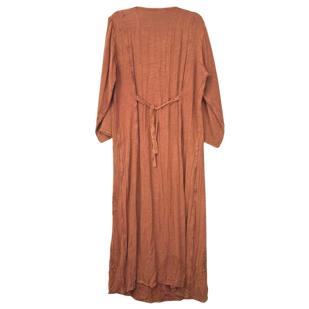 Boho Embroidered Lace Up Maxi Dress Rust Brown 3/4 Sleeve One Size - Picture 4 of 11